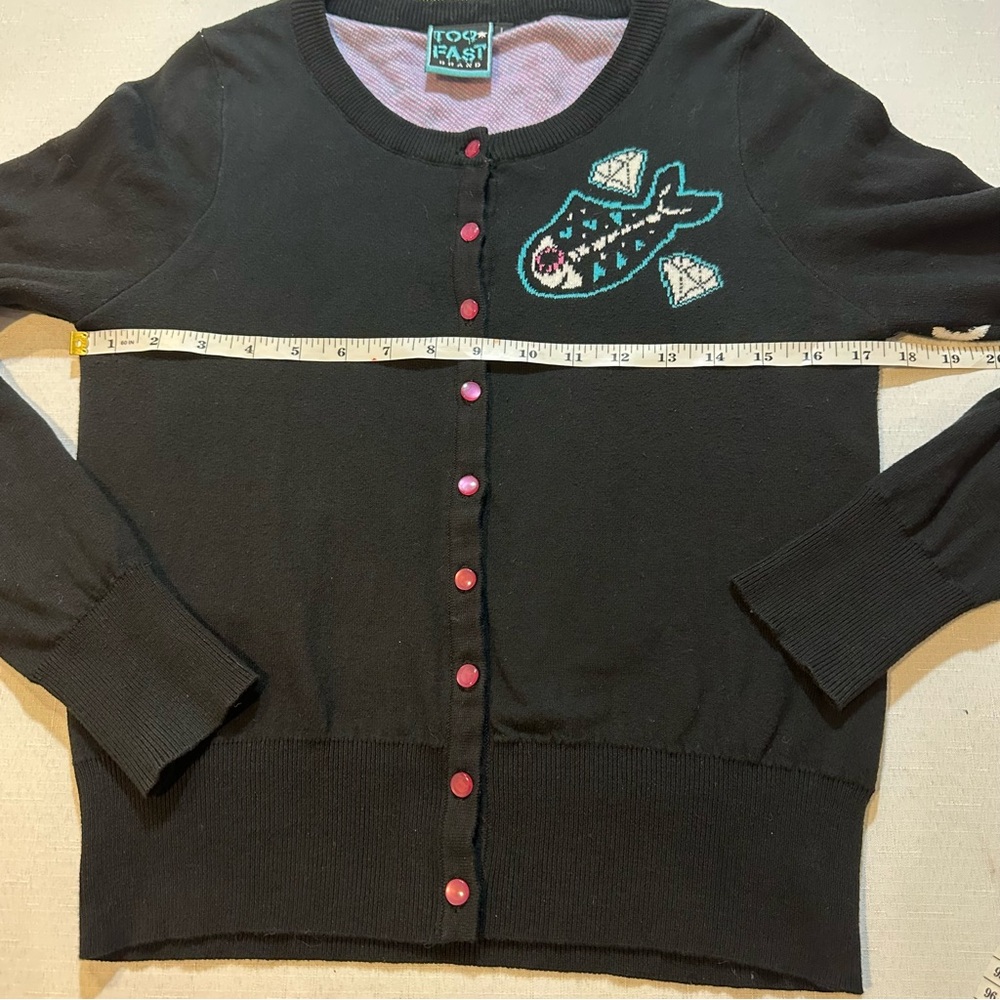 Too Fast Brand Skeleton Cat Cardigan Goth Punk Black Large - Picture 6 of 11